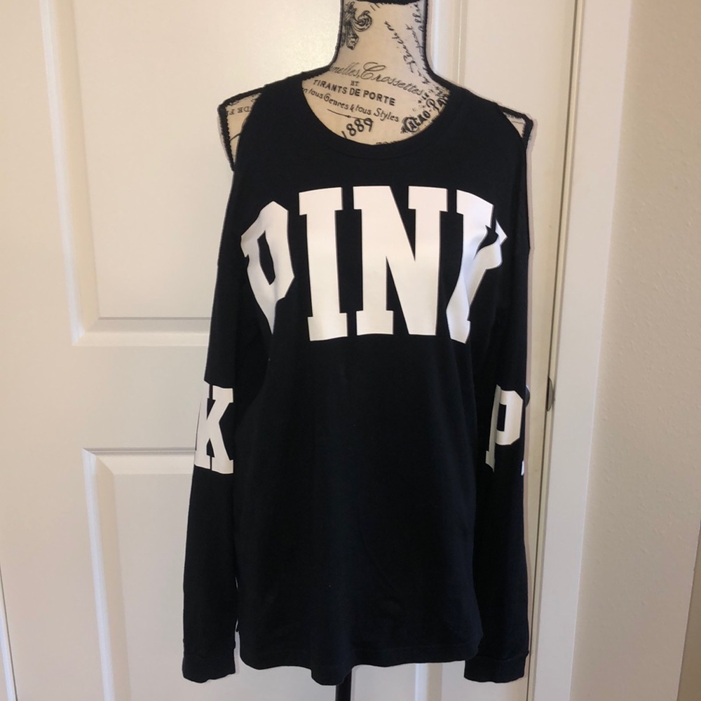 Victoria Secret pink open shoulder, long sleeve tee.